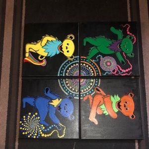 Pointillism Art Panels of the Grateful Dead Bears. All 4 Must be sold together.